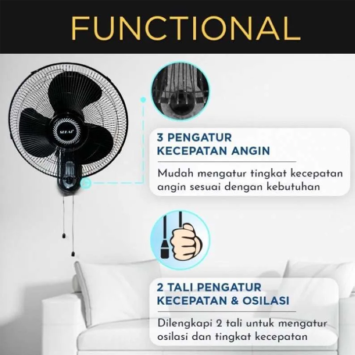 Sekai Wall Fan 16" - WFN1627 Biru 